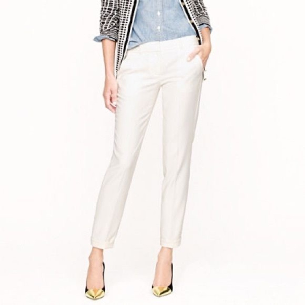 J Crew Cafe Capri cream pant, size 8 zip front, side & back pockets, belt loops